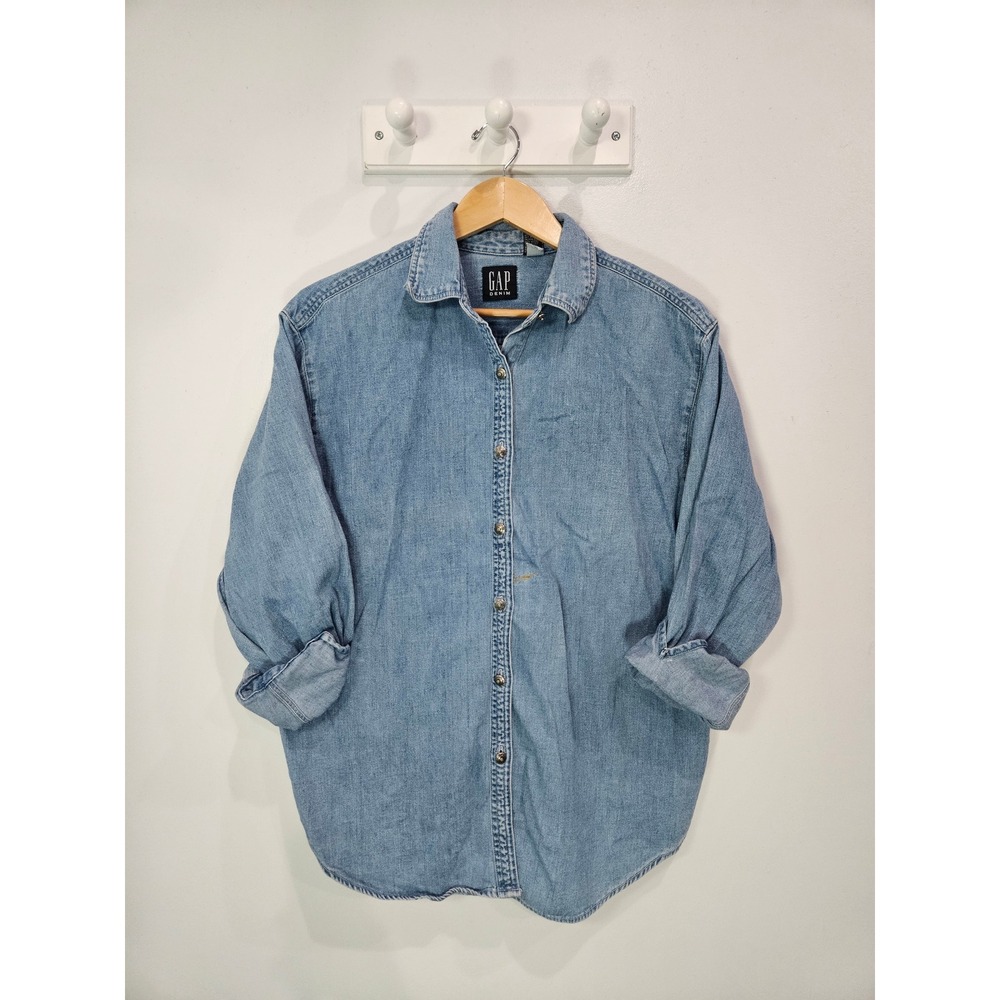 Vtg Gap Denim Shirt Womens Medium Blue Long Sleeve Decorative Button Down Cotton